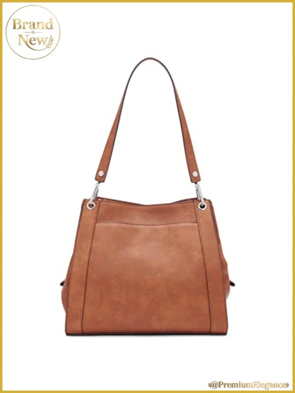 Vegan Leather Triple Compartment Shoulder Bag with Pockets